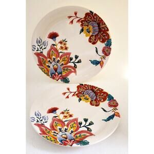 Plates-Pier 1-Salad/Dessert-Floral-Cream with Coral Flowers-Buffet-Set of 2